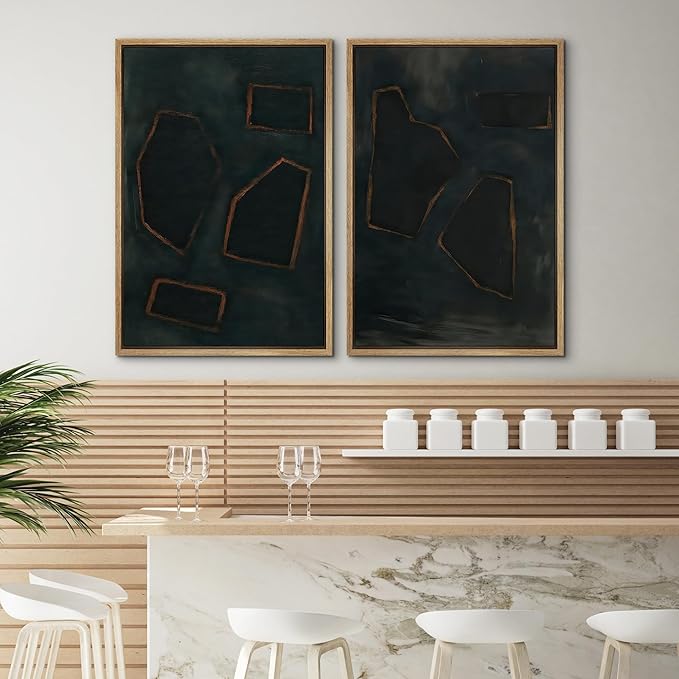 SIGNWIN Framed Wall Art Print Set Dark Geometric Abstract Modern Minimalist Shapes Illustrations Modern Art Rustic Relax/Calm Multicolor for Living Room, Bedroom, Office - 16"x24"x2 NATURAL