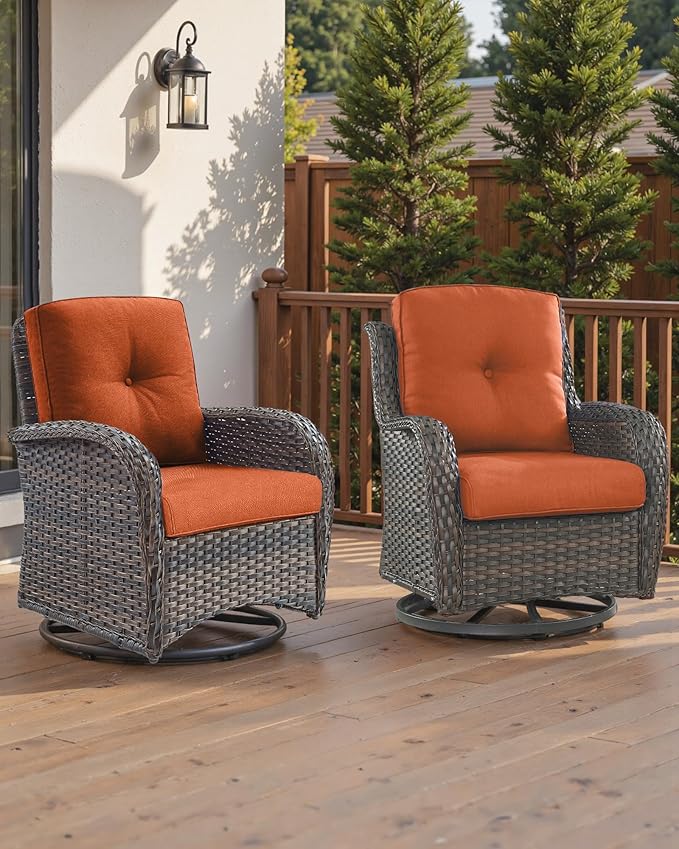 22x25/22x24 Outdoor Seat Cushions Set of 2 - Comfortable High Back Water-Resistant Patio Chairs Cushion for Wicker Dining Rocker Glider Loveseat Couch Sectional Sofa - Orange/Button