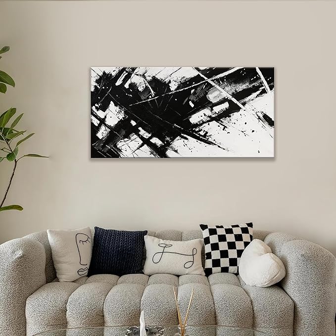 TAIJXAGSG Abstract Wall Art Ready To Hang Canvas Art Wall Decor Modern Paintings Black And White Wall Art Prints Canvas Painting For Bathroom Wall Decor Bedroom Office20 X 40"