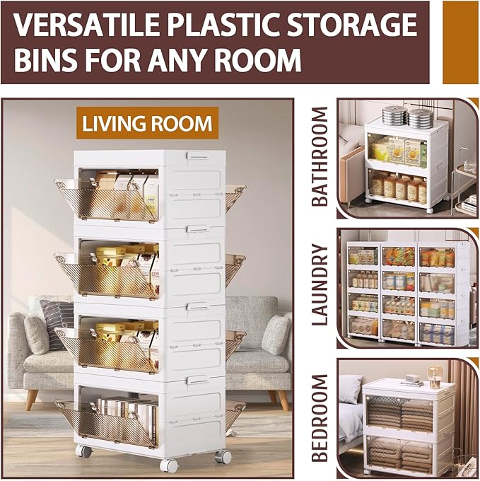 QudraKast 4-Tier Stackable Plastic Storage Bins - 37QT Stackable Storage Bins - Closet Organization and Storage, Suitable for Bedroom, Organization and Storage Boxes for Study, Toy Room, Office
