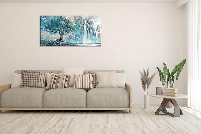 Turquoise Mountains and Tree Wall Art Decor Artwork for Bedroom (30x60 Inches)