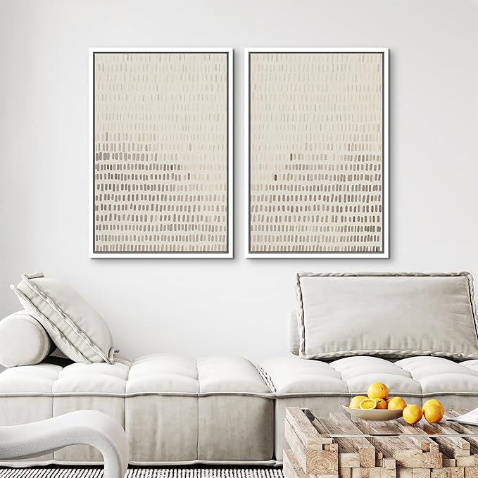 MUDECOR Framed Canvas Print Wall Art Neutral Abstract Dot Illustrations Modern Art Decorative Bohemian Colorful Chic for Living Room, Bedroom, Office - 16"x24"x2 White