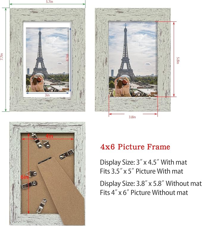 4x6 Picture Frame Set of 2, Made of Real Glass and Sage Green Wooden Frame - Display Pictures 3.5x5 with Mat or 4x6 Without Mat, 4 by 6 Photo Frame for Wall or Tabletop Display