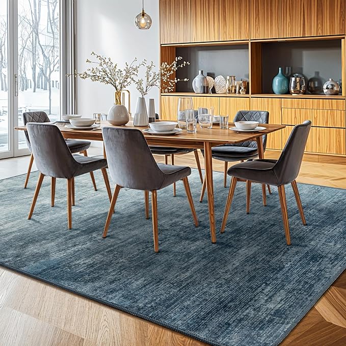 Washable Rug 9x12 Area Rugs for Living Room - Stain Resistant Non-Slip Backing Boho Rug for Bedroom,Durable & Ultra-Thin Vintage Large Area Rug(9x12,Blue)
