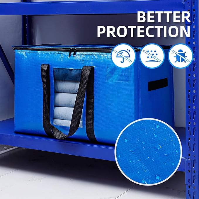 TAILI Extra Large Moving Bags, 8 Pack Blue Heavy Duty Totes For Storage with Visible Window, Wrap Around Handles, Storage Bags for Space Saving, Alternative to Moving Boxes