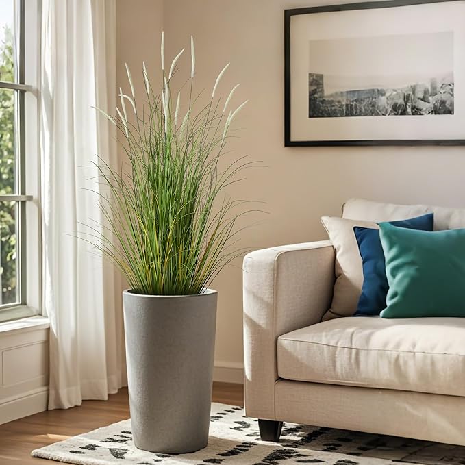 KOL 4ft 2-Pack Artificial Cattail Reed Grass, 47.2’’ Artificial Indoor Outdoor Fake Onion Grass Plant, Home Office Wedding Decorative Potted Plant, Faux Floor Greenery, Housewarming Gift, White