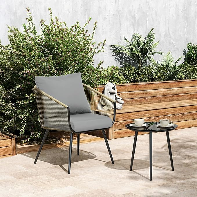 BPS 24x24 Inch Deep Seat Outdoor Cushion Set, Gray Fade-Resistant and Water-Resistant Patio Chair Cushion for Wicker Chairs, Sofas, Love Seats