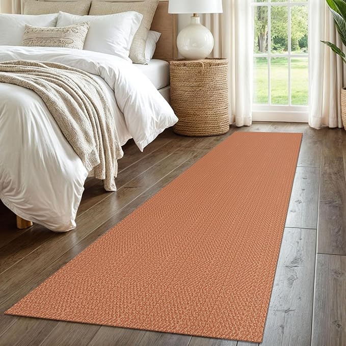 IOHOUZE Washable Runner Rug 2x8 Non Slip Rubber Backed Hallway Runner Entryway Runner Indoor, Kitchen Rugs Woven Cotton Floor Carpet for Kitchen Hall Entrance Bedroom, Rustic Orange