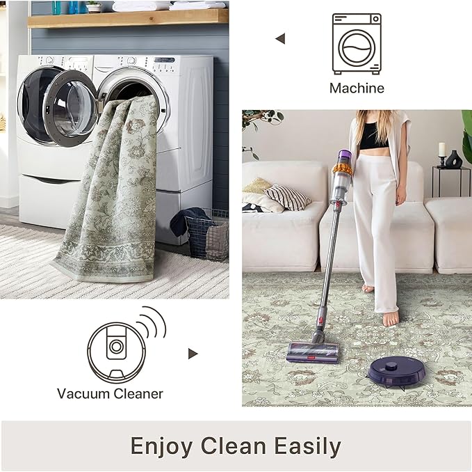 vivorug Runner Rug 2'x8' Vintage Floral Washable Non-Slip Runners for Hallways Kitchen Entryway Laundry Room Carpet Hallway Runner Sage Green