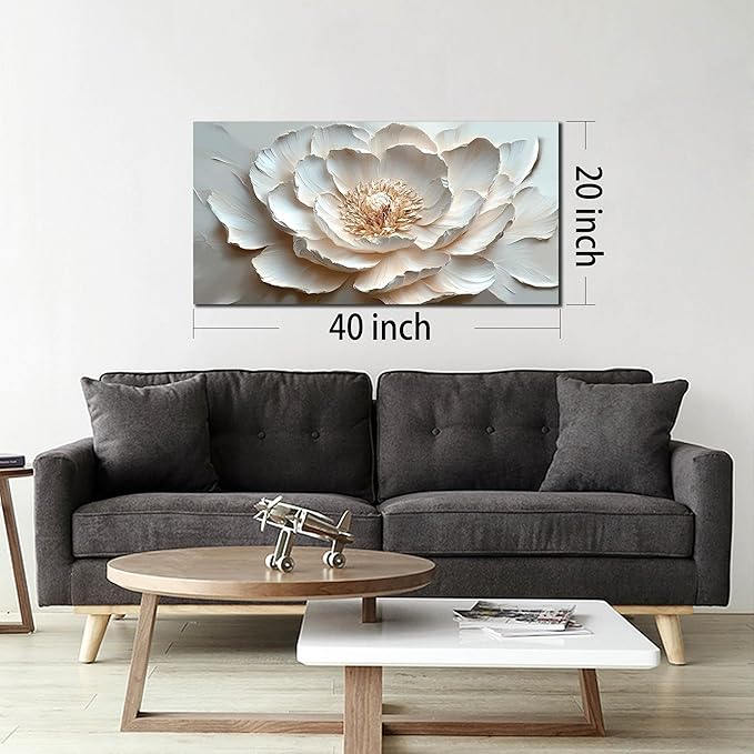 Flower Art Wall Decor for Living Room - White/Pink/Beige Canvas Wall Art for Office - Modern Wall Decor for Bedroom Women Size 20 x 40 Inch
