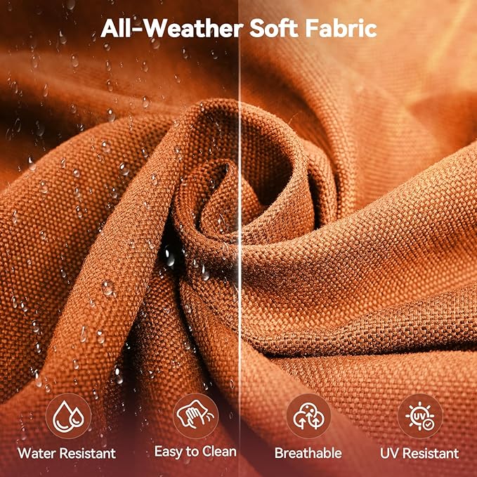 Luxury 6" Outdoor Cushions for Patio Furniture, 24x24x6 Thick Seat Cushion Set of 2, Fade Resistant Couch Chair Replacement Cushions High Density Deep Wicker Chair Cushion w/Removable Cover, Orange