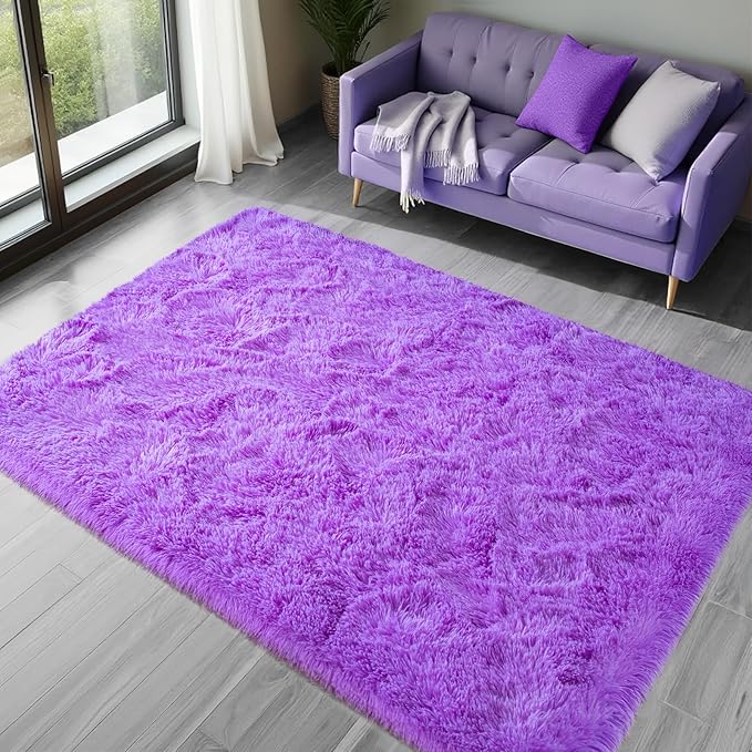 Purple Area Rugs for Bedroom Living Room, 5x7 Soft Fluffy Fuzzy Shag Plush Furry Carpet, Large Indoor Floor Mat for Kids Nursery Home Dorm Office Decor Aesthetic