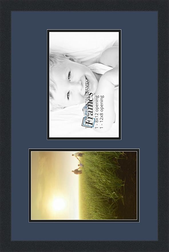 ArtToFrames Collage Photo Frame Double Mat with 2 - 8x12 Openings and Satin Black Frame