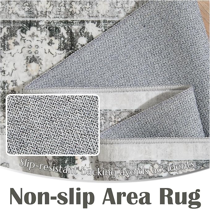 jinchan Area Rug 2x3 Washable Vintage Floral Rug Indoor Entryway Non-Slip Door Mats Soft Carpet for Living Room Bedroom Bathroom Home Office Grey