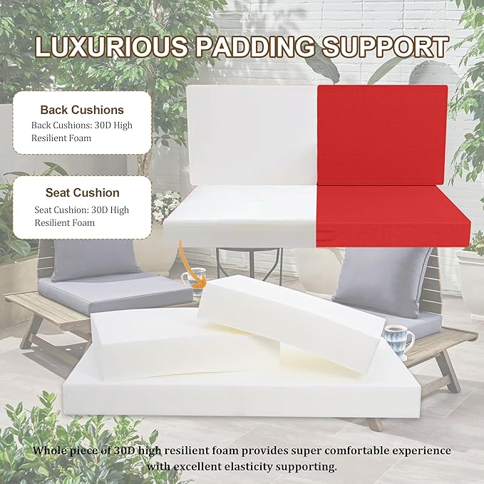 Outdoor Loveseat Cushion Set 46 x 26 Inch, Waterproof & Fade-Resistant Deep Seat Patio Cushions with Removable Cover, Ties & Hidden Zipper, Patio Love Seat Sofa Cushions for Sofa Bench Couch,Red