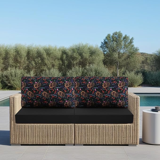 idee-home Outdoor Cushions for Patio Furniture, Outdoor Seat Cushion, Waterproof Hampton Bay Deep Seat Replacement Couch Chair Cushions for Garden Lawn Backyard Deck, 26.5 x 26.5 Floral Pattern