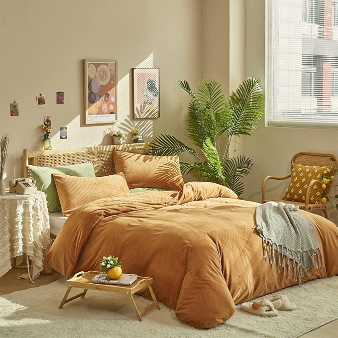 Pureant Pumpkin Comforter Set King Burnt Orange Velvet Bedding Comforters Women Girls Solid Terracotta Aesthetic Flannel Quilts Soft Warm Light Caramel Plush Blanket Sherpa Luxury Shaggy Cinnamon Bed