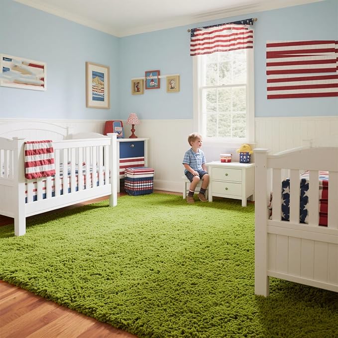 Green Grass Area Rugs for Bedroom Living Room, 6x9 Fluffy Fuzzy Shaggy Carpet for Kids Playroom Nursery Room, Thick Soft Plush Mat for Kids Baby Boys Teen Dorm Home Decor Aesthetic