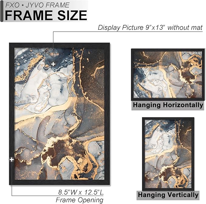 Engineered Wood 9x13 Picture Frame, Black Frame for 9 x 13 Inch Picture Poster Photo, Light Weight 9 by 13 Frame with Wood-grain for Wall - 1 Pack/Black/9"x13"