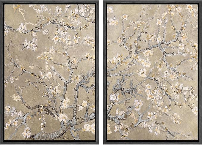 MUDECOR Framed Canvas Print Wall Art Blossoming Almond Tree Elegant Floral Illustrations Modern Art Decorative Bohemian Calm/Zen for Living Room, Bedroom, Office - 16"x24"x2 Black