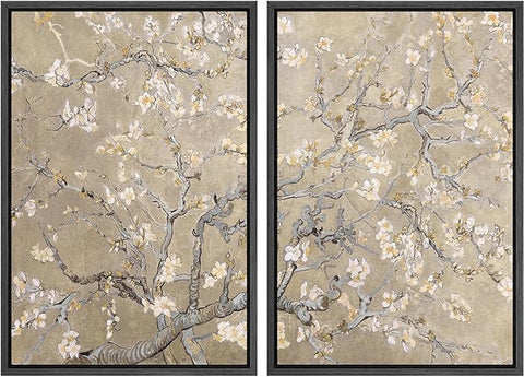 MUDECOR Framed Canvas Print Wall Art Blossoming Almond Tree Elegant Floral Illustrations Modern Art Decorative Bohemian Calm/Zen for Living Room, Bedroom, Office - 16"x24"x2 Black