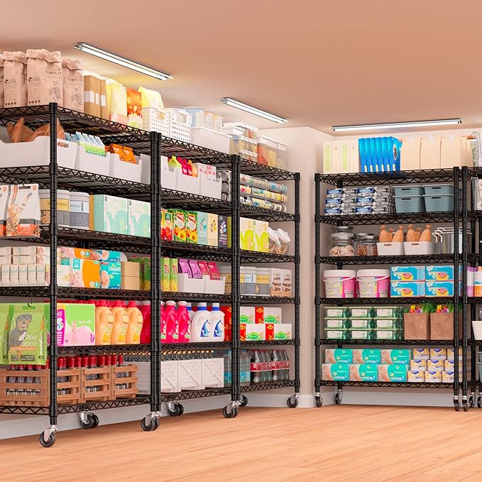 PrimeZone 2 Pack 6 Tier Wire Shelving with Wheels,Metal Shelf Heavy Duty Adjustable Kitchen Storage Shelves Unit, Pantry Organizer Rack Rolling for Garage Closet Laundry 36" W x 16" D x 79" H