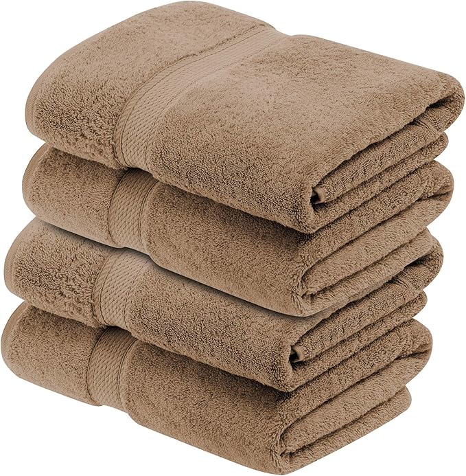 BNM Egyptian Cotton Heavyweight Towels, Ideal For Bathroom, Shower, Spa, 800 GSM Bath Towels, Highly-Absorbent, Luxury Bathroom Essentials, Soft Plush Home Basics, Bath Towel Set of 4, Latte Brown