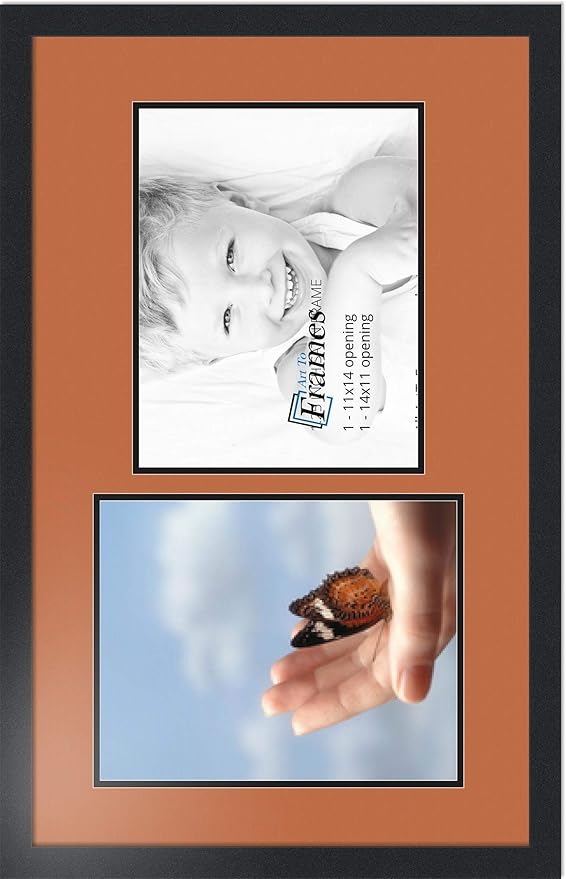 ArtToFrames Collage Photo Frame Double Mat with 2 - 11x14 Openings and Satin Black Frame