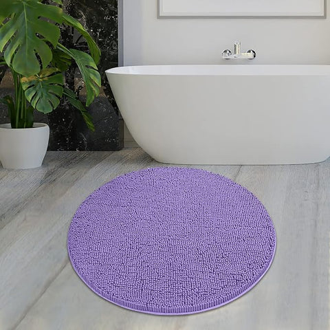 MAYSHINE Round Area Rug Set for Bathroom | Soft Plush Chenille Bath Mat, Water Absorbent Non-Slip Bathroom Rug | Washable Shag Carpet for Shower, Bedroom, or Home Décor | 36"x36" (Round) | Lavender