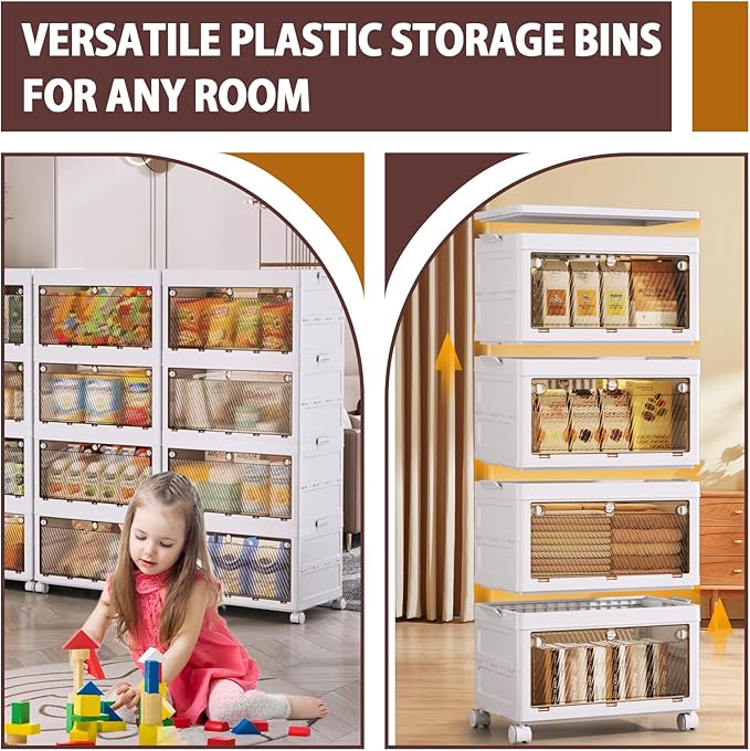 QudraKast 4-Tier Stackable Plastic Storage Bins - 37QT Stackable Storage Bins - Closet Organization and Storage, Suitable for Bedroom, Organization and Storage Boxes for Study, Toy Room, Office
