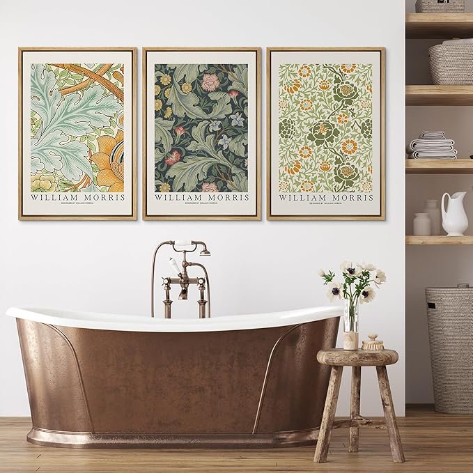 wall26 Framed Canvas Print Wall Art Set William Morris Flower Tapestry Posters Nature Wilderness Illustrations Modern Art Decorative Floral Botanical Minimal Calm for Bedroom - 24"x36"x3 Natural