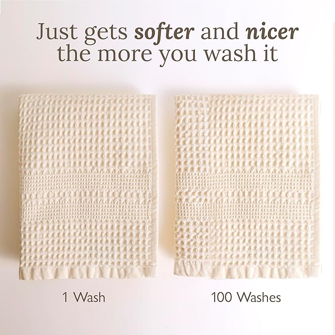 GILDEN TREE Waffle Towels Wash Cloths for Showering, Exfoliating Washcloth Face Towels, Quick Dry Towel Cotton Washcloths Set of 4, Classic Style (Cream)