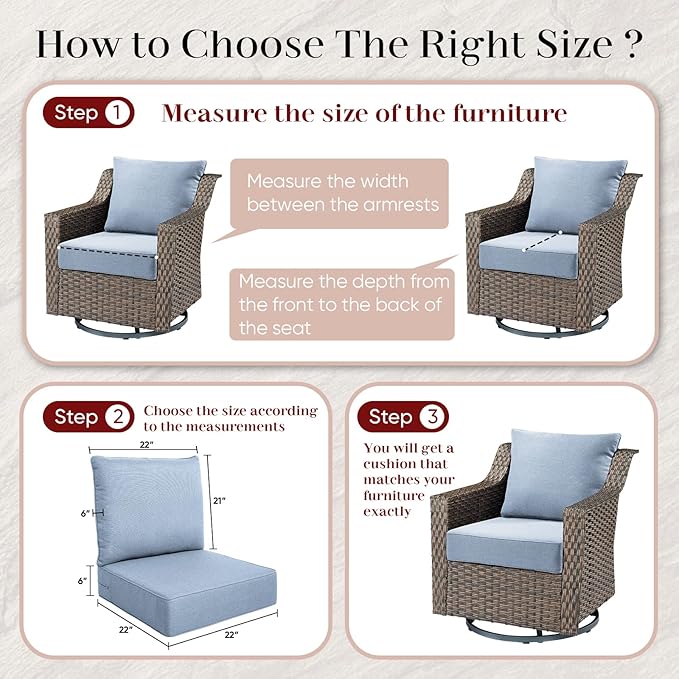 Luxury Outdoor Seat Cushion Set-22 x 22 x 6 Inch Outdoor Chair Cushions with Water Resistant & Removable Cover Outdoor Cushions for Patio Furniture Chair Sofa Couch-Beige