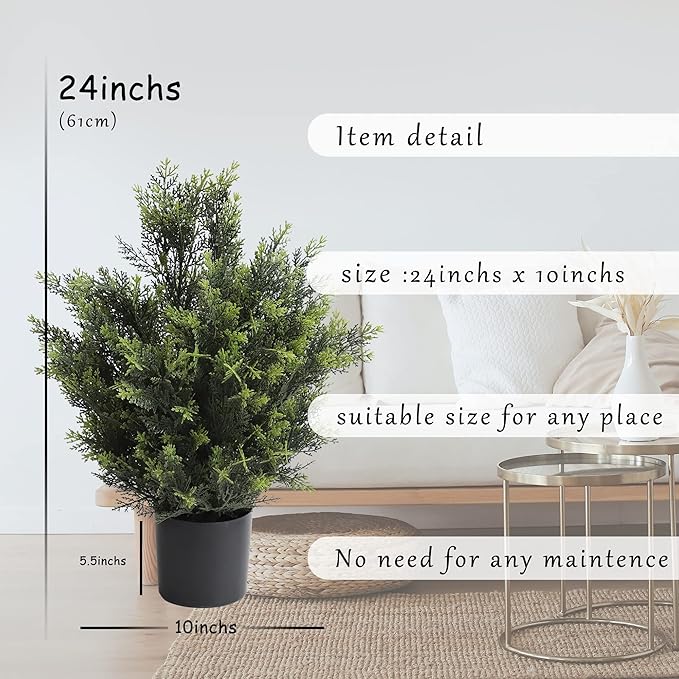 momoplant Cedar Artificial Bush, Faux Shrub, Topiary Artificial Cypress Tree, 2 Packs Fake Trees, Home Decor for Indoor and Outdoor, Faux Plants Outdoor, Artificial Greenery Set,24inch