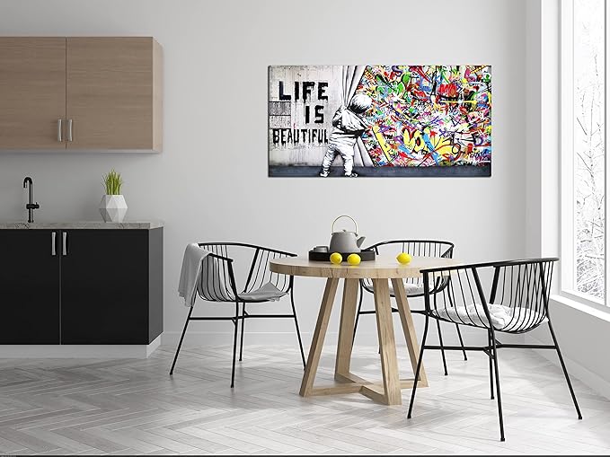 JKWALL77 Graffiti Canvas Art Wall-Decor - Colorful Wall Decor - Bedroom Decor For Teen Boys Ready To Hang Size 40" x 20"