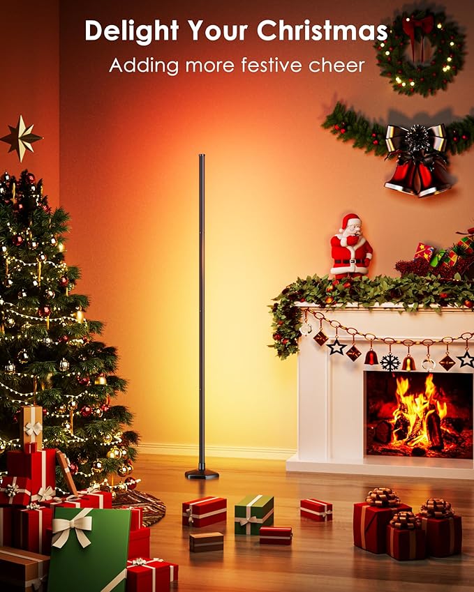 Corner Floor Lamp, 65" RGB Color Changing Mood Light with Remote Control, Dimmable LED Corner Lamp with Music Sync, Modern Floor Lamp for Living Room Gaming Room