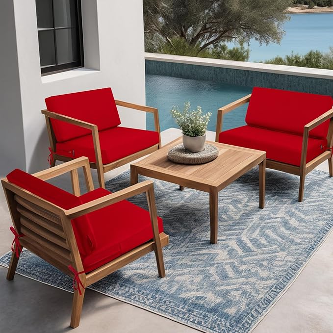 idee-home Outdoor Cushions for Patio Furniture, Outdoor Seat Cushion, Waterproof Couch Hampton Bay Deep Seat Replacement Chair Cushions for Garden Lawn Backyard Deck, 26.5 x 26.5 Red