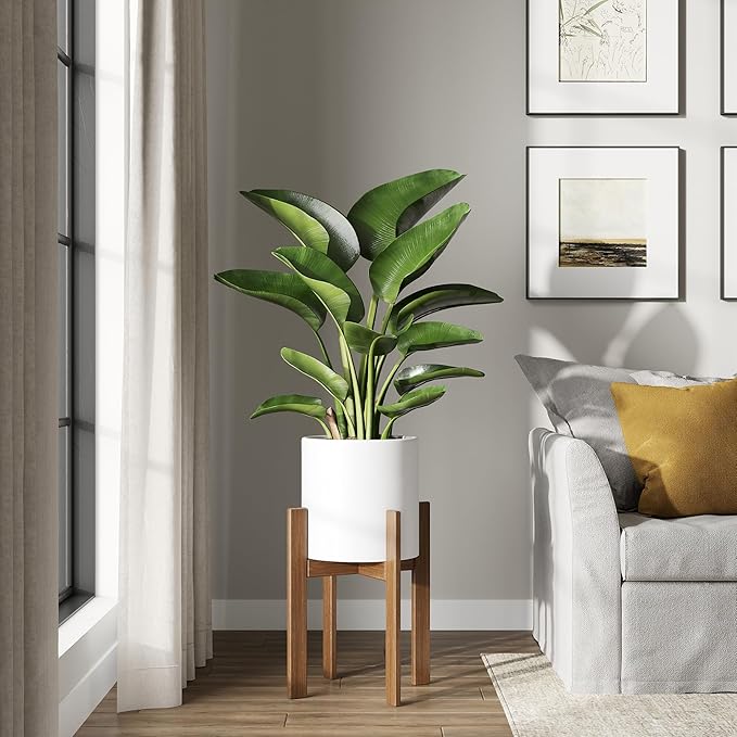 DTY Signature Mount Powell Fiberstone Planter - 12 Inch Medium White Cylindrical Mid-Century Modern Home Decor Indoor & Outdoor Plant Pot - Durable Planters for Indoor Plants, Outdoor Spaces