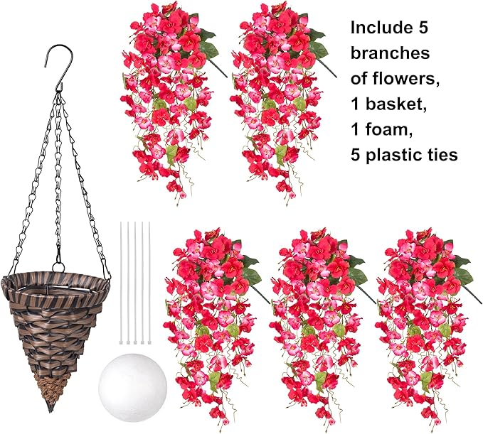 Ivydale Artificial Faux Hanging Flowers Plant Baskets for Outdoors Decoration, Fake Hibiscus UV Resistance Realistic Silk Flower for Outside Home Patio Porch Balcony Garden Wedding, Mix