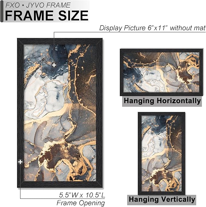Engineered Wood 6x11 Picture Frame Set of 2, Black Frame for 6 x 11 Inch Picture Poster Photo, Light Weight 6 by 11 Frame with Wood-grain for Wall - 2 Pack/Black/6"x11"