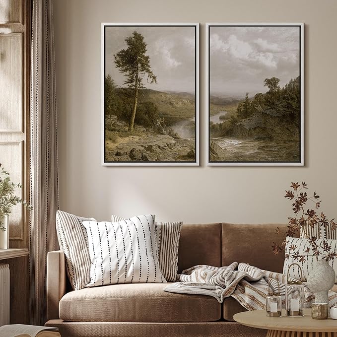 MUDECOR Framed Canvas Print Wall Art Lone Pine Overlooking The Valley Classic Nature Scenery Nature Wilderness Illustrations Realism Decorative for Living Room, Bedroom, Office - 16"x24"x2 White