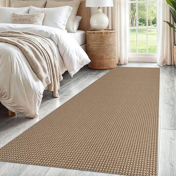 IOHOUZE Washable Runner Rug 3x8 Non Slip Rubber Backed Wide Hallway Runner Entryway Runner Indoor, Woven Kitchen Rugs Cotton Floor Carpet for Hall Entrance Bedroom, Orange/Tan/Brown