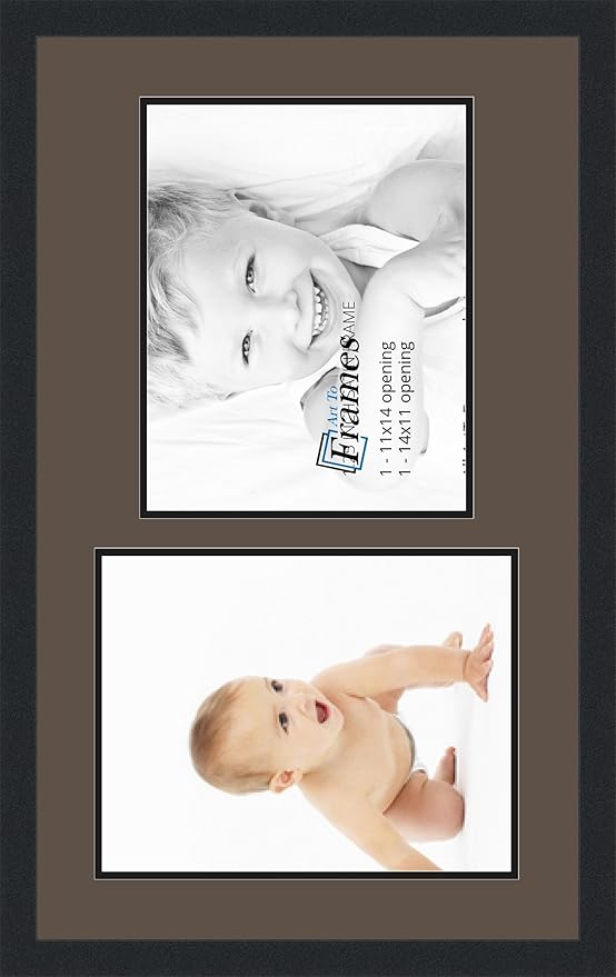 ArtToFrames Collage Photo Frame Double Mat with 2 - 11x14 Openings and Satin Black Frame