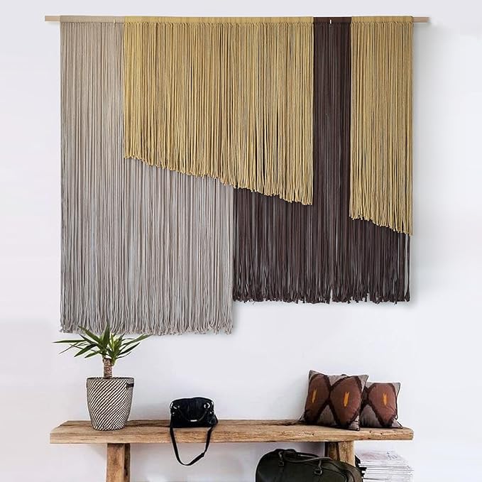 Large Macrame Wall Hanging 57" Wx43" L Dip-Dyed Fiber Wall Decor Bohemian Handmade Apartment Dorm Gallery Art Living Room Wedding Wall Art