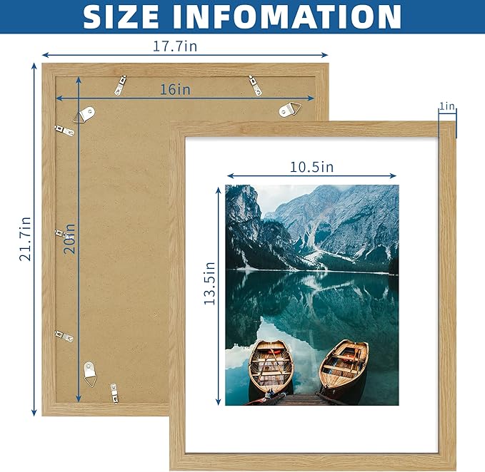 16x20 Frames Set of 2, Natural Oak Wood Style - Display 16 x 20 Picture without Mat or 11x14 Picture with Mat, Wall Mounting Horizontal and Vertical