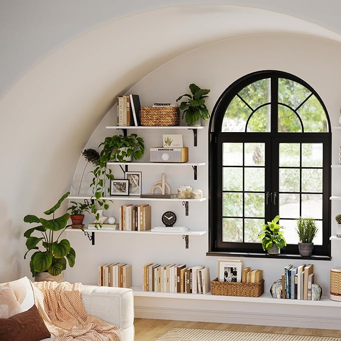 DINZI LVJ Long Wall Shelves, 47.3 Inch Large Floating Shelves Set of 2, Wide Display Shelf Wall Mounted with Brackets, Easy Hanging for Living Room, Toilet, Office, Bedroom, White