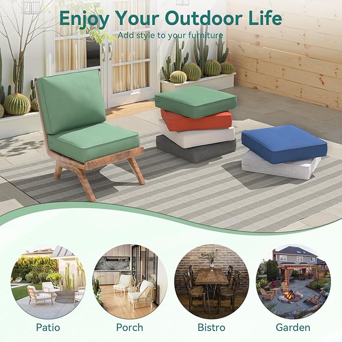 Outdoor Chair Cushions 23" x 24" x 4", Patio Deep Seat Replacement Cushions Set with Zippered Removable Cover, Weather-Resistant Olefin Fabric for Garden Chair Sofa Couch, Set of 6, Green