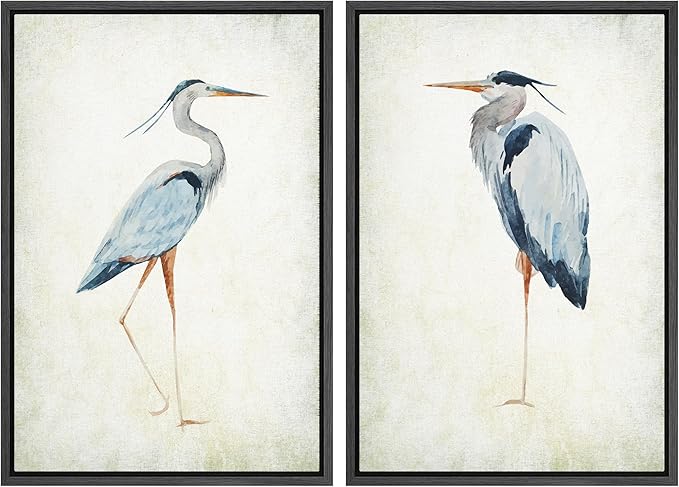 MUDECOR Framed Canvas Print Wall Art Heron Bird Illustrations Modern Art Decorative Bohemian Colorful Chic for Living Room, Bedroom, Office - 24"x36"x2 Black