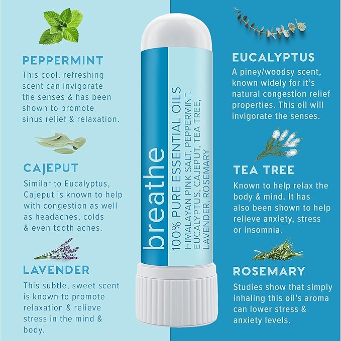 MOXE Breathe | Himalayan Salt Inhaler | Help Clear Congestion, Boost Focus and Improve Breathing | Natural Aromatherapy | Peppermint, Lavender and Tee Tree Essential Oil (1 Pack)
