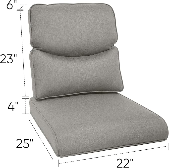 22x25/22x24 Outdoor Seat Cushions Set of 2 - Comfortable High Back Water-Resistant Patio Wicker Chairs Cushion for Rattan Dining Rocker Glider Loveseat Couch Sectional Sofa - Grey/Smile